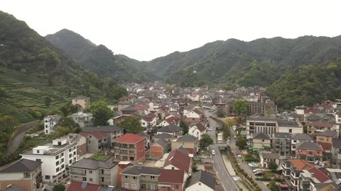 Aerial view of the tea hill and villages Stock Footage 308977305