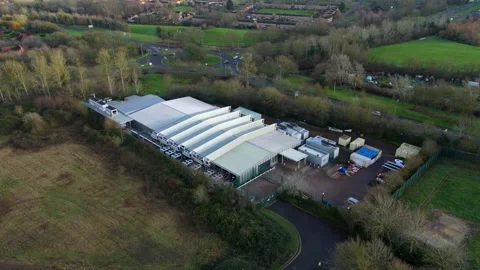 Aerial view of the technological landscape in Milton Keynes featuring an Stock Footage 333021238