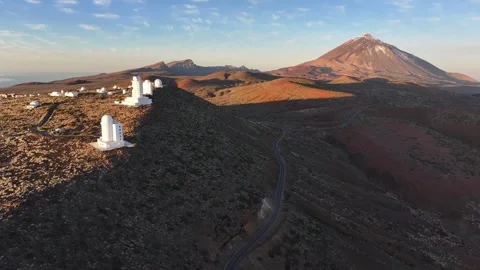 Aerial View of Teide Observatory and Mount Teide at Golden Hour 스톡 동영상 344755827