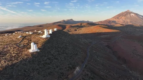 Aerial View of Teide Observatory and Mount Teide in Tenerife, Canary Islands Video stock 344756684