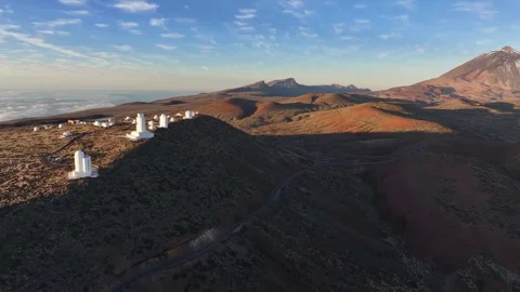 Aerial View of Teide Observatory and Mount Teide Volcano in Tenerife, Canary Stock Footage 345598311