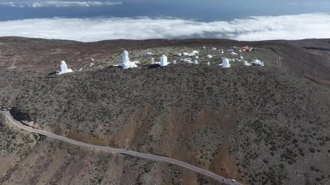 Aerial view of Teide Observatory, El Teide National Park, Tenerife, Canary Stock Footage 301714201
