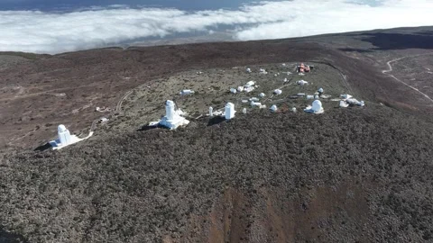 Aerial view of Teide Observatory, El Teide National Park, Tenerife, Canary Stock Footage 301714223