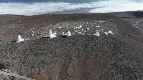 Aerial view of Teide Observatory, El Teide National Park, Tenerife, Canary Stock Footage 301714230