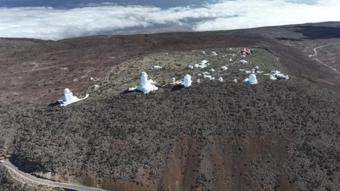 Aerial view of Teide Observatory, El Teide National Park, Tenerife, Canary Stock Footage 301714309