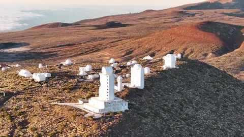 Aerial View of Teide Observatory with Telescopes in Tenerife, Canary Islands Stock Footage 345593066
