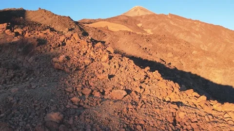 Aerial view of Teide volcano lava field, Tenerife, Canary islands Stock Footage 229973133
