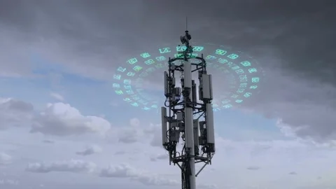 Aerial view telecommunication tower transmitting signals of cellular mobile 5g 스톡 동영상 130725955