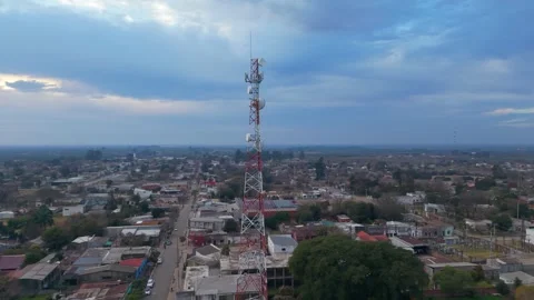 Aerial View of Telecommunications Tower Over Rural San Jose de Feliciano Stock Footage 342342940