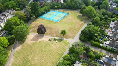 Aerial view of Telegraph Hill Upper Park tennis courts in London, United Stock Footage 340781096