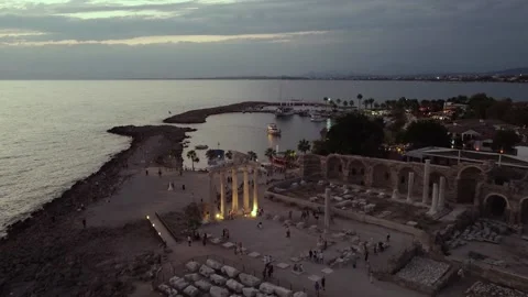 Aerial view of the Temple of Apollo in evening, Side Stock Footage 170188835