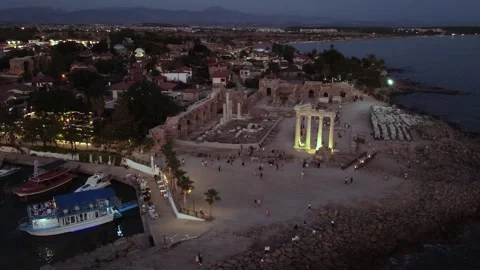 Aerial view of the Temple of Apollo in evening, Side Video stock 184762647