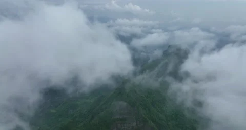Aerial View of Temple, Around Danxia Landform in Cloudy Day Stock Footage 218299497