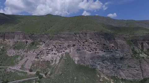 Aerial view of the temple complex of Vardzia Stock Footage 72926256