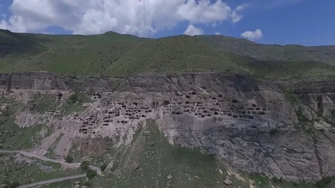 Aerial view of the temple complex of Vardzia Stock Footage 72927276