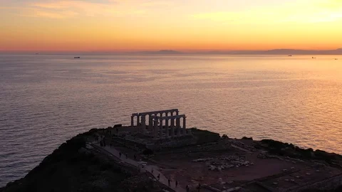 Aerial view to the Temple of Poseidon, Cape Sounion, Attica, Greece Stock Footage