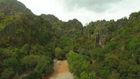 Aerial view of temple surrounded by scaffolding as restoration, Cambodia Stock-Footage 83535074