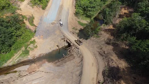 Aerial view of the temporary bridge that vehicles pass through, the constru.. Stock Footage 248341219