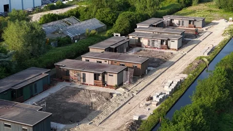 Aerial View of Temporary Modular Housing Stock Footage 337778741