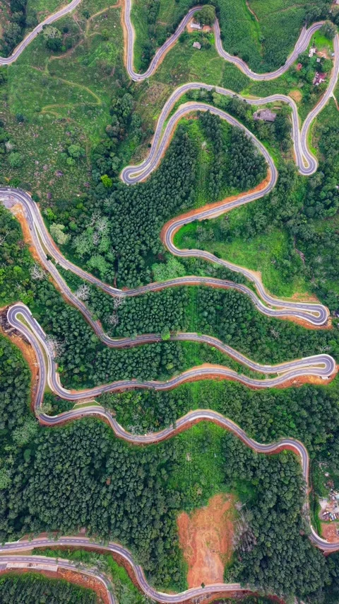 Aerial View of Ten Bends Road in Suriyakanda, Sri Lanka Stock Footage 345684382