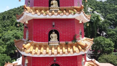 Aerial View of Ten Thousand Buddhas Monastery, Shatin, Hong Kong Stock Footage 235242099