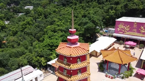 Aerial View of Ten Thousand Buddhas Monastery, Shatin, Hong Kong Stock Footage 235242170