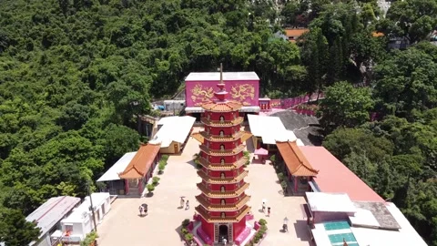 Aerial View of Ten Thousand Buddhas Monastery, Shatin, Hong Kong Stock Footage 235242177