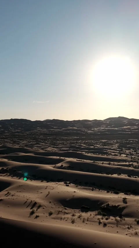 Aerial View of Tengger Desert Dunes at Sunset Stock Footage 345367346