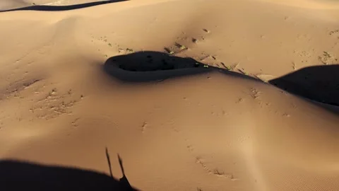Aerial View of Tengger Desert Dunes at Golden Hour Stock Footage 345369491