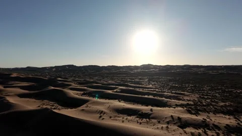 Aerial View of Tengger Desert Dunes at Sunset Stock Footage 345369533