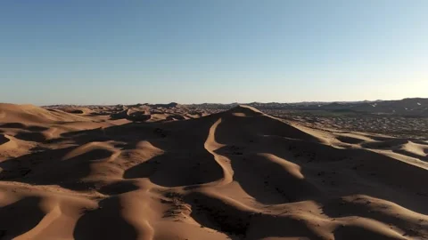 Aerial View of Tengger Desert Dunes at Sunset Stock Footage 345369571