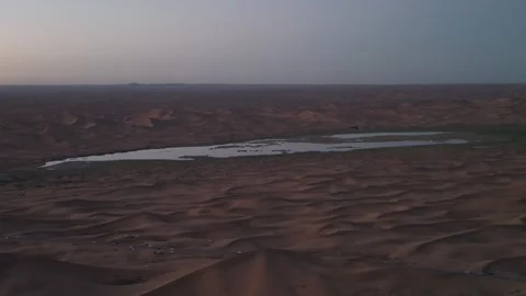 Aerial View of Tengger Desert Oasis with Dunes and Road 스톡 동영상 345370503