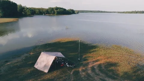Aerial View Tent Camp at Da Ban Lake Binh Duong Vietnam Видео 293731191