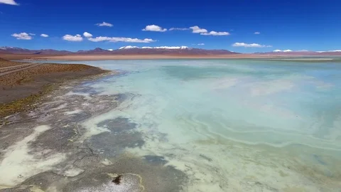 Aerial view of Termas de Polques, thermal lake, Atacama desert, Chile Stock Footage 72182783