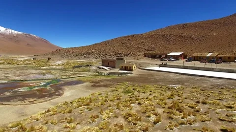Aerial view of Termas de Polques, Atacama desert, Chile Stock Footage 72184004