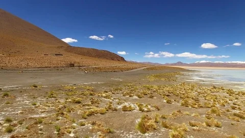 Aerial view of Termas de Polques, thermal lake, Atacama desert, Chile Stock Footage 72184582
