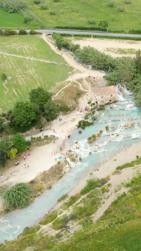 Aerial view of Terme di Saturnia, Cascate del Mulino, Grosseto, Tuscany, Italy. 스톡 동영상 310846292
