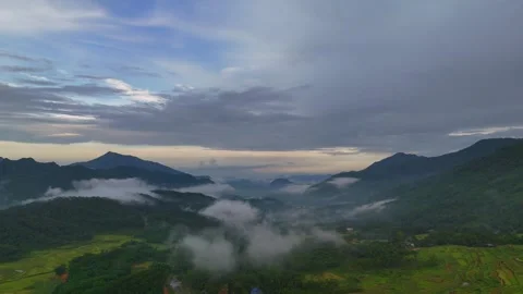 Aerial view of terraced rice fields and mountains in Pu Luong, Thanh Hoa 4K Stock Footage 313665269