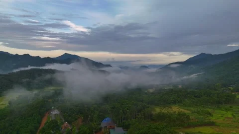 Aerial view of terraced rice fields and mountains in Pu Luong, Thanh Hoa 4K Stock Footage 313665270