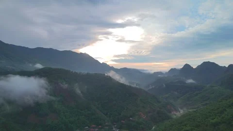 Aerial view of terraced rice fields and mountains in Pu Luong, Thanh Hoa 4K Stock Footage 313665331