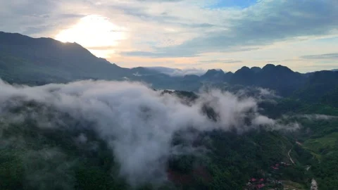Aerial view of terraced rice fields and mountains in Pu Luong, Thanh Hoa 4K Stock Footage 313665661