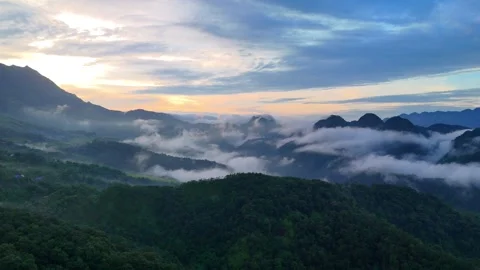 Aerial view of terraced rice fields and mountains in Pu Luong, Thanh Hoa 4K Stock Footage 313666092