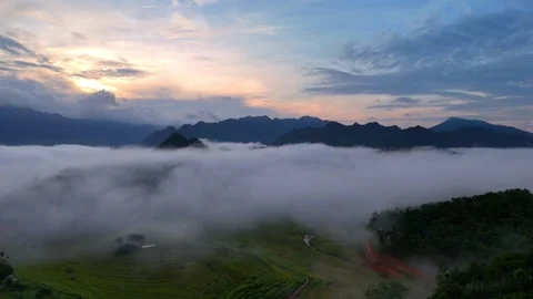 Aerial view of terraced rice fields and mountains in Pu Luong, Thanh Hoa 4K Stock Footage 313666200