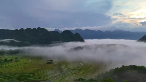 Aerial view of terraced rice fields and mountains in Pu Luong, Thanh Hoa 4K Stock Footage 313666314