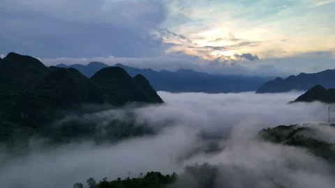 Aerial view of terraced rice fields and mountains in Pu Luong, Thanh Hoa 4K Stock Footage 313666418