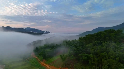 Aerial view of terraced rice fields and mountains in Pu Luong, Thanh Hoa 4K Stock Footage 313666554