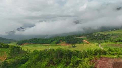 Aerial view of terraced rice fields and mountains in Pu Luong, Thanh Hoa 4K Stock Footage 313667140