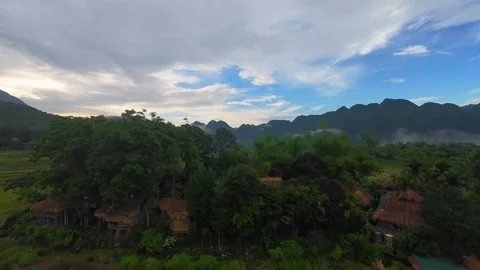 Aerial view of terraced rice fields and mountains in Pu Luong, Thanh Hoa 4K Stock Footage 313667278