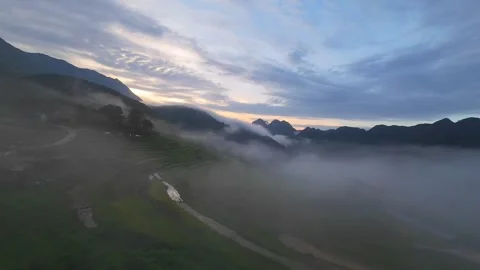 Aerial view of terraced rice fields and mountains in Pu Luong, Thanh Hoa 4K Stock Footage 313667629