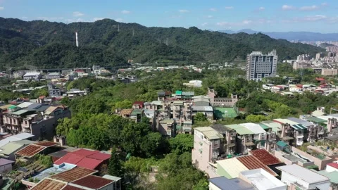 Aerial View of Terraced Working Class Housing in Taiwan countryside Stock Footage 203228960
